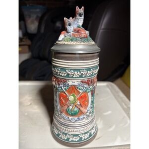 GERZ WEST GERMANY LIMITED EDITION, HUNTING TANKARD STEIN, RED FOXES, 1983 COA